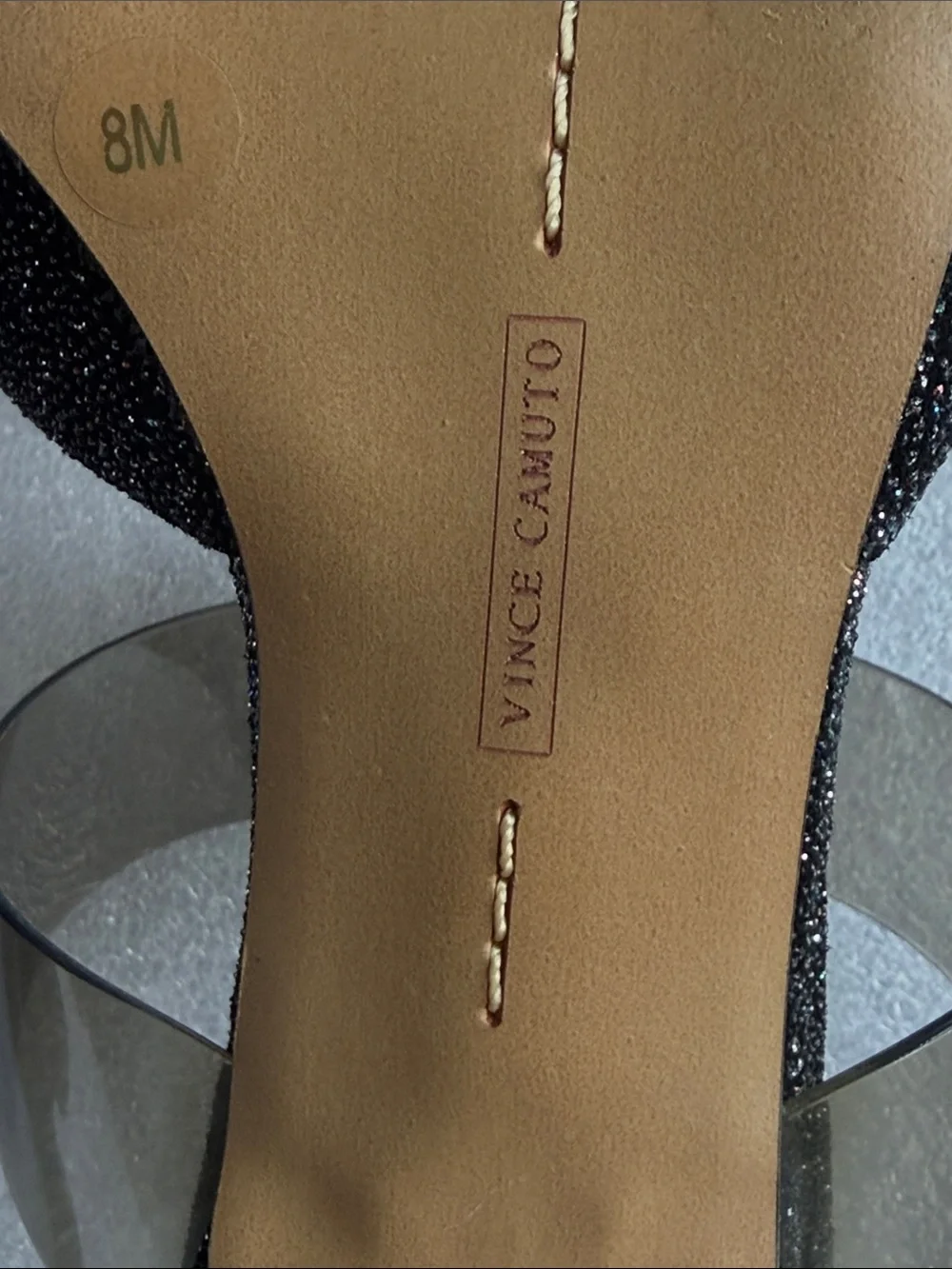 VINCE CAMUTO Kempern Black Glitter Pointed Toe Pumps Mule Heels Size 8